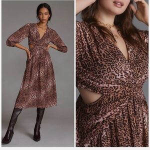 New nwt | Anthropologie | ranna Gill leopard print cutout l/s midi dress | Small